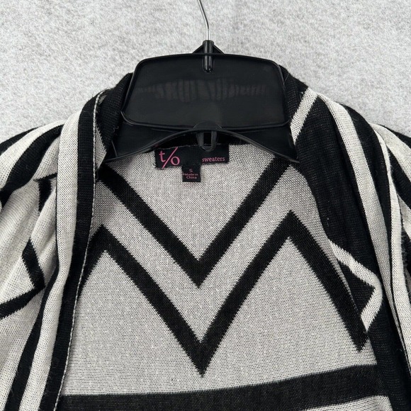 T/O Long Line Seater Vest SMALL Duster Black & White Geometric Sleeveless Boho‎ - Picture 6 of 13